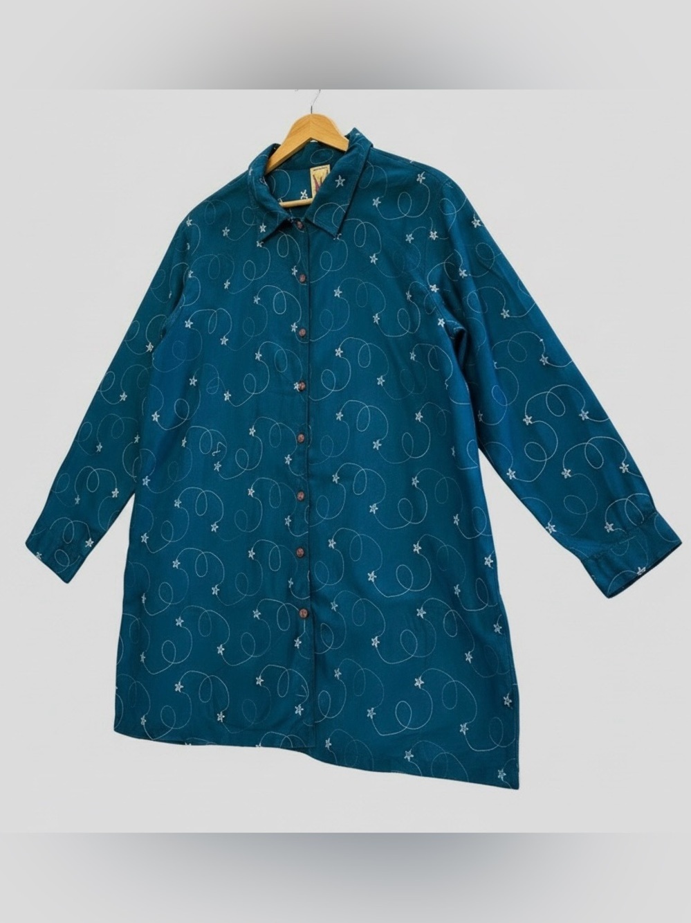 Anthony Original Women’s 3X Teal Rayon Embroidered Button Front Tunic Shirt NWT